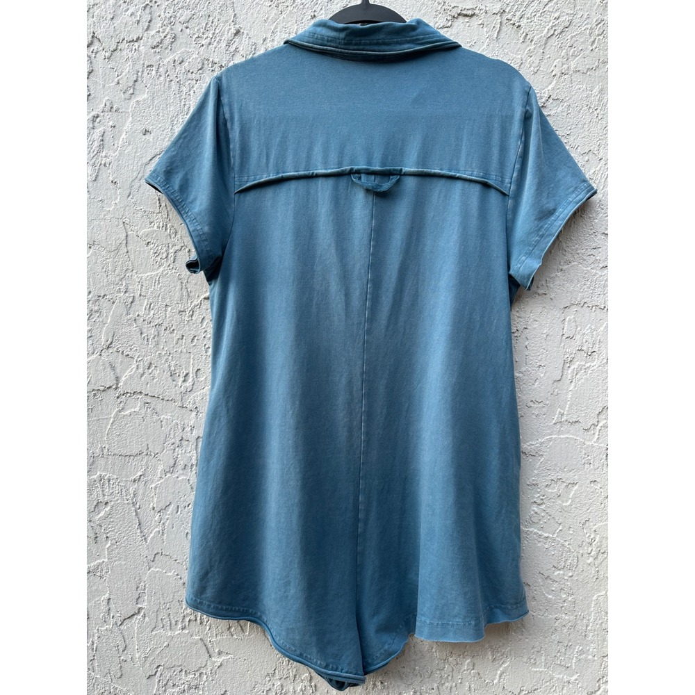 Free People Movement Hot Shot Romper Blue Teal Button Front Short Sleeve Large - Picture 6 of 8